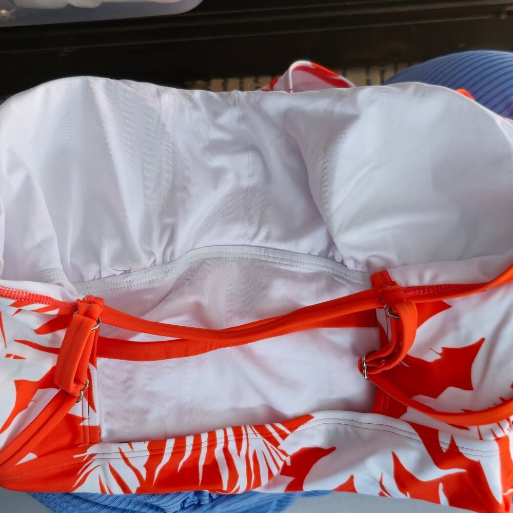 Cupshe Tropical Print Ruched One-Piece Swimsuit L Orange White Adjustable Straps - Picture 3 of 10